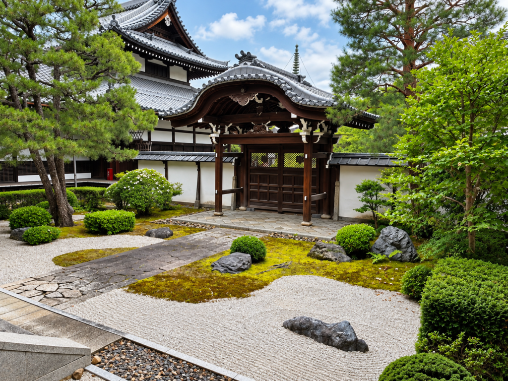 寺院の門と庭